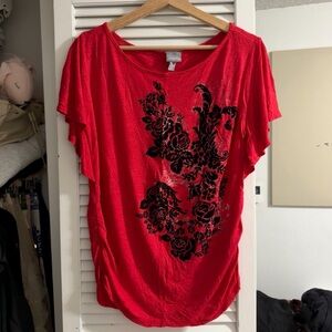 Vanity Red Velvet Flocked Graphic Top | Made in USA | M